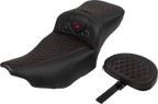 SADDLEMEN Roadsofa™ Extended Reach Seat - with Backrest - Honeycomb - Red Stitch - FLTR/FLHX '23-'24