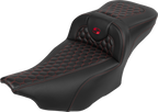 SADDLEMEN Roadsofa™ Extended Reach Seat - with Backrest - Honeycomb - Red Stitch - FLTR/FLHX '23-'24