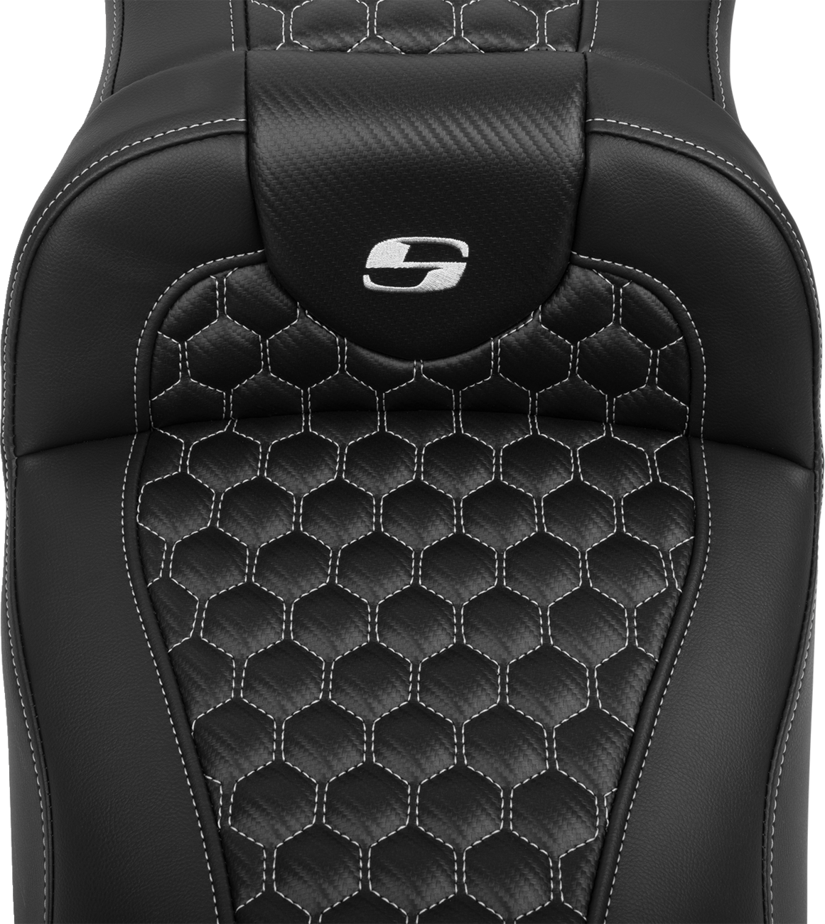 SADDLEMEN Roadsofa™ Extended Reach Seat - with Backrest - Honeycomb - Silver Stitch - FLTR/FLHX '23-'24