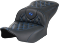 SADDLEMEN RoadSofa™ Seat - without Backrest - Carbon Fiber - Lattice Stitch - Blue Stitch - FLTR/FLHX '23-'24