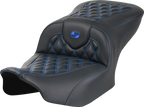 SADDLEMEN RoadSofa™ Seat - without Backrest - Carbon Fiber - Lattice Stitch - Blue Stitch - FLTR/FLHX '23-'24