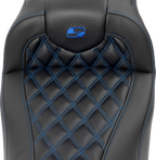SADDLEMEN RoadSofa™ Seat - without Backrest - Carbon Fiber - Lattice Stitch - Blue Stitch - FLTR/FLHX '23-'24