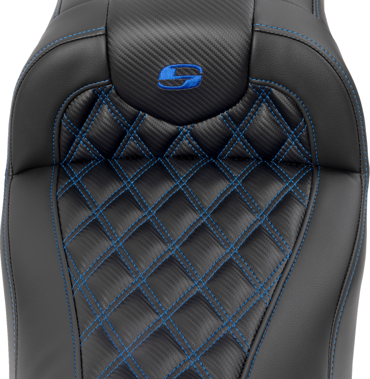 SADDLEMEN RoadSofa™ Seat - without Backrest - Carbon Fiber - Lattice Stitch - Blue Stitch - FLTR/FLHX '23-'24