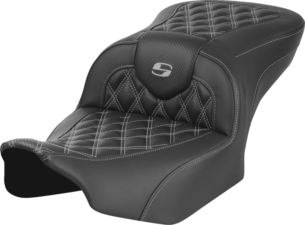 SADDLEMEN RoadSofa™ Seat - without Backrest - Carbon Fiber - Lattice Stitch - Gray Stitch - FLTR/FLHX '23-'24