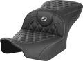 SADDLEMEN RoadSofa™ Seat - without Backrest - Carbon Fiber - Lattice Stitch - Gray Stitch - FLTR/FLHX '23-'24