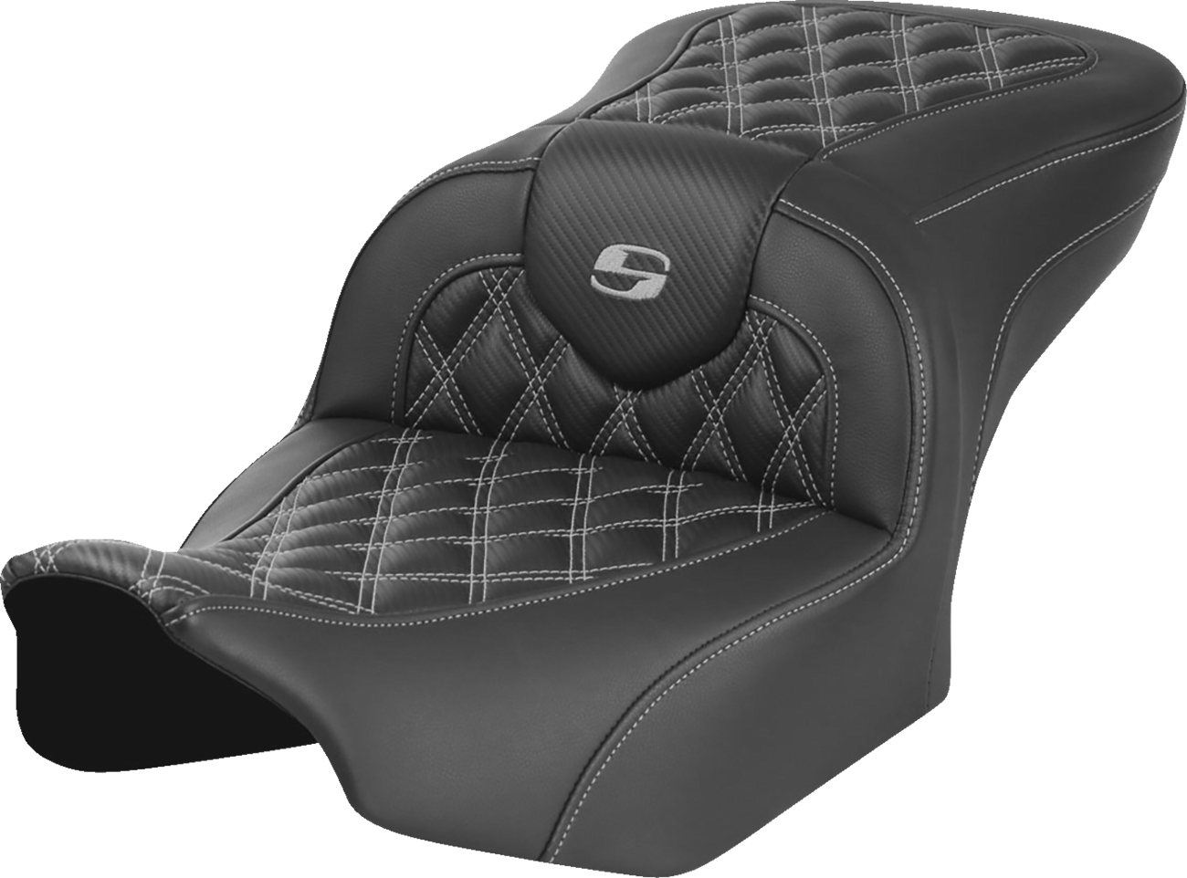 SADDLEMEN RoadSofa™ Seat - without Backrest - Carbon Fiber - Lattice Stitch - Gray Stitch - FLTR/FLHX '23-'24