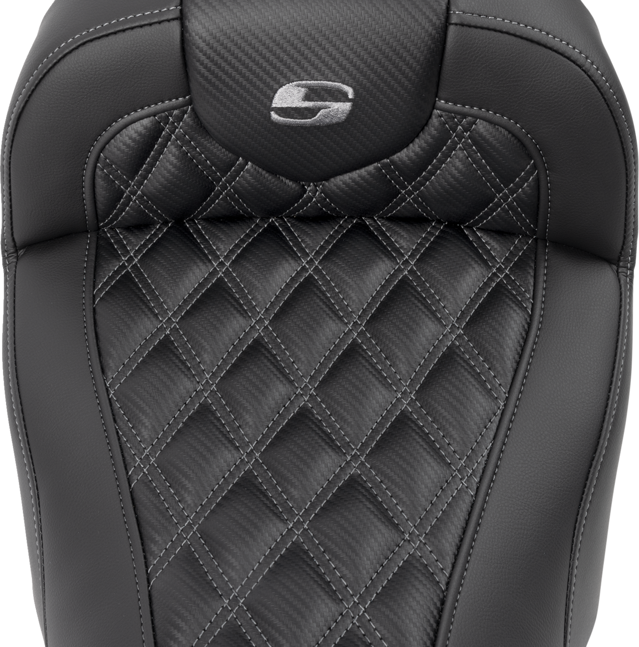 SADDLEMEN RoadSofa™ Seat - without Backrest - Carbon Fiber - Lattice Stitch - Gray Stitch - FLTR/FLHX '23-'24