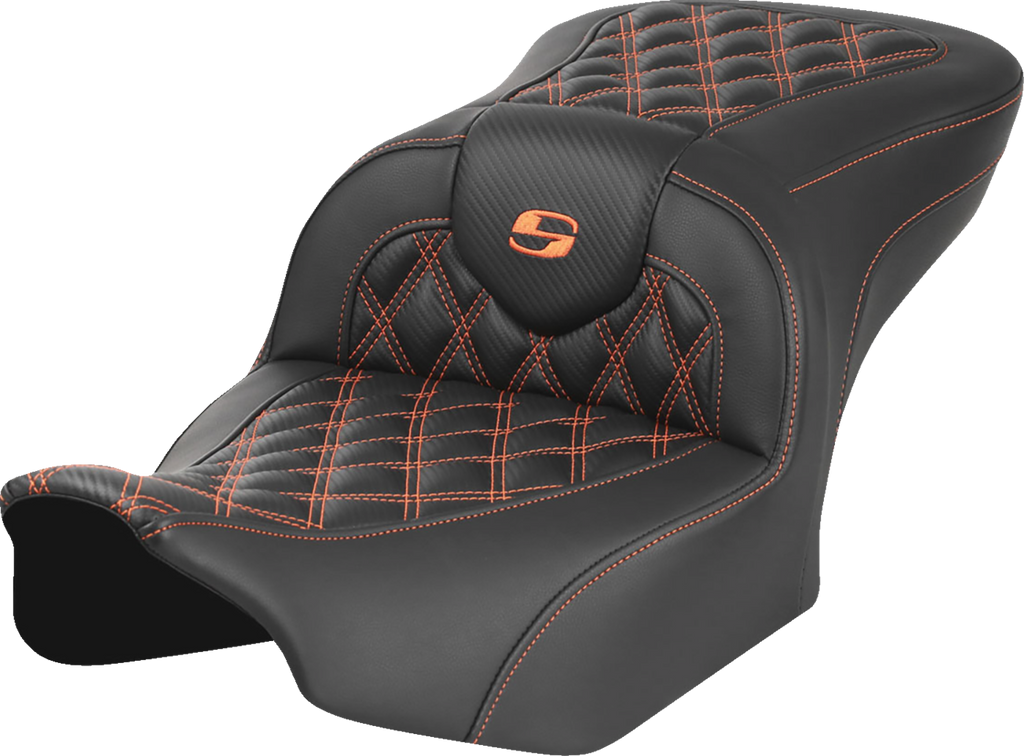 SADDLEMEN RoadSofa™ Seat - without Backrest - Carbon Fiber - Orange Stitch - FL/FX '23-'24