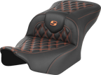 SADDLEMEN RoadSofa™ Seat - without Backrest - Carbon Fiber - Orange Stitch - FL/FX '23-'24