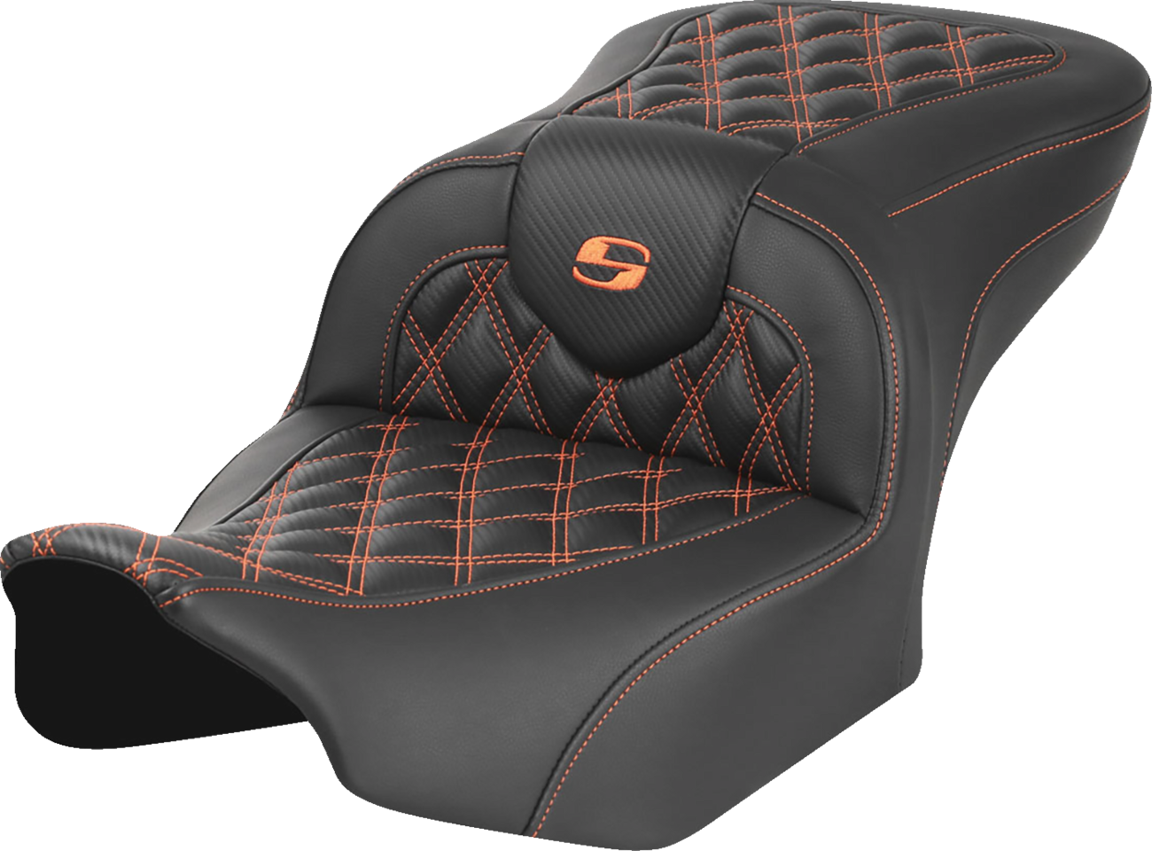 SADDLEMEN RoadSofa™ Seat - without Backrest - Carbon Fiber - Orange Stitch - FL/FX '23-'24