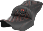 SADDLEMEN RoadSofa™ Seat - without Backrest - Carbon Fiber - Lattice Stitch - Red Stitch - FLTR/FLHX '23-'24