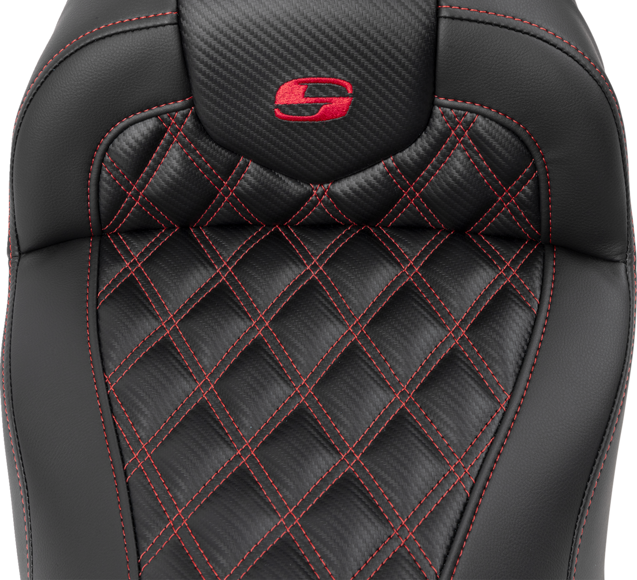 SADDLEMEN RoadSofa™ Seat - without Backrest - Carbon Fiber - Lattice Stitch - Red Stitch - FLTR/FLHX '23-'24