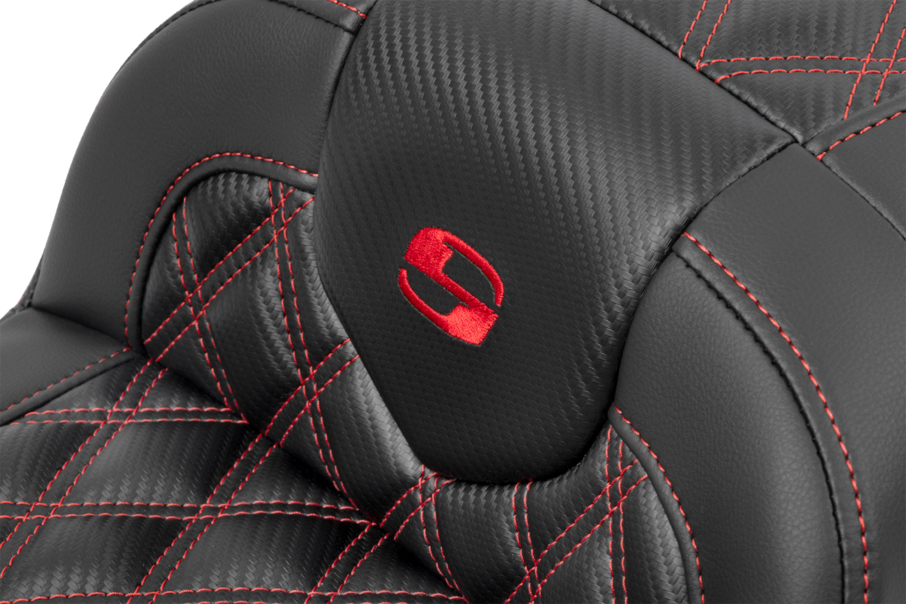 SADDLEMEN RoadSofa™ Seat - without Backrest - Carbon Fiber - Lattice Stitch - Red Stitch - FLTR/FLHX '23-'24