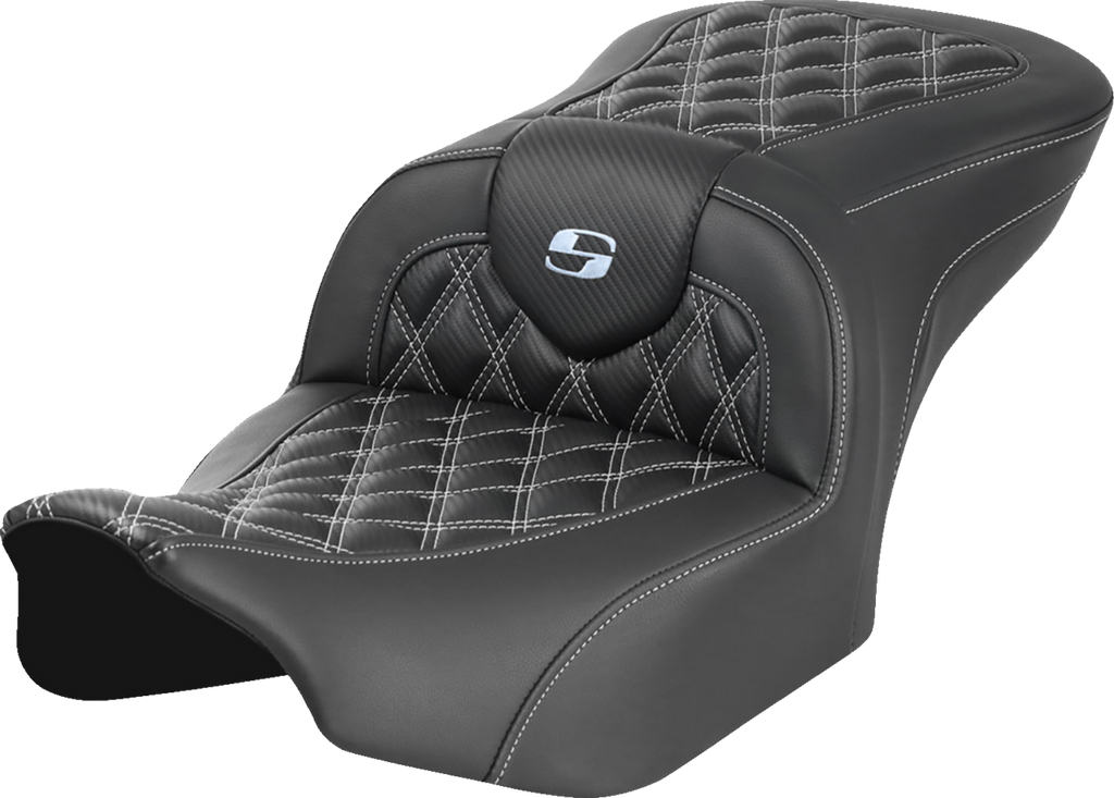 SADDLEMEN RoadSofa™ Carbon Fiber Seat - w/o Backrest - Lattice Stitch - Silver Stitch - FL/FX '23-'24