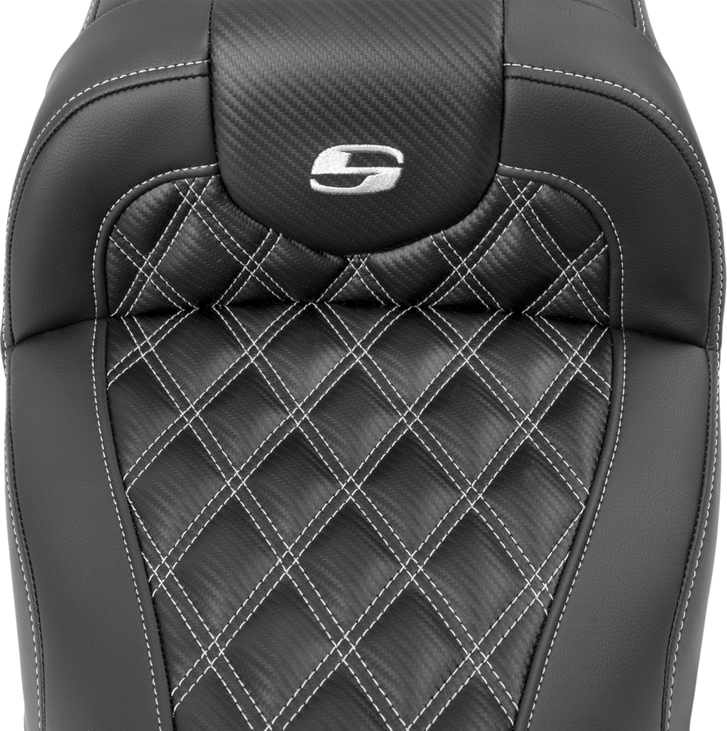 SADDLEMEN RoadSofa™ Carbon Fiber Seat - w/o Backrest - Lattice Stitch - Silver Stitch - FL/FX '23-'24