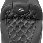SADDLEMEN RoadSofa™ Carbon Fiber Seat - w/o Backrest - Lattice Stitch - Silver Stitch - FL/FX '23-'24