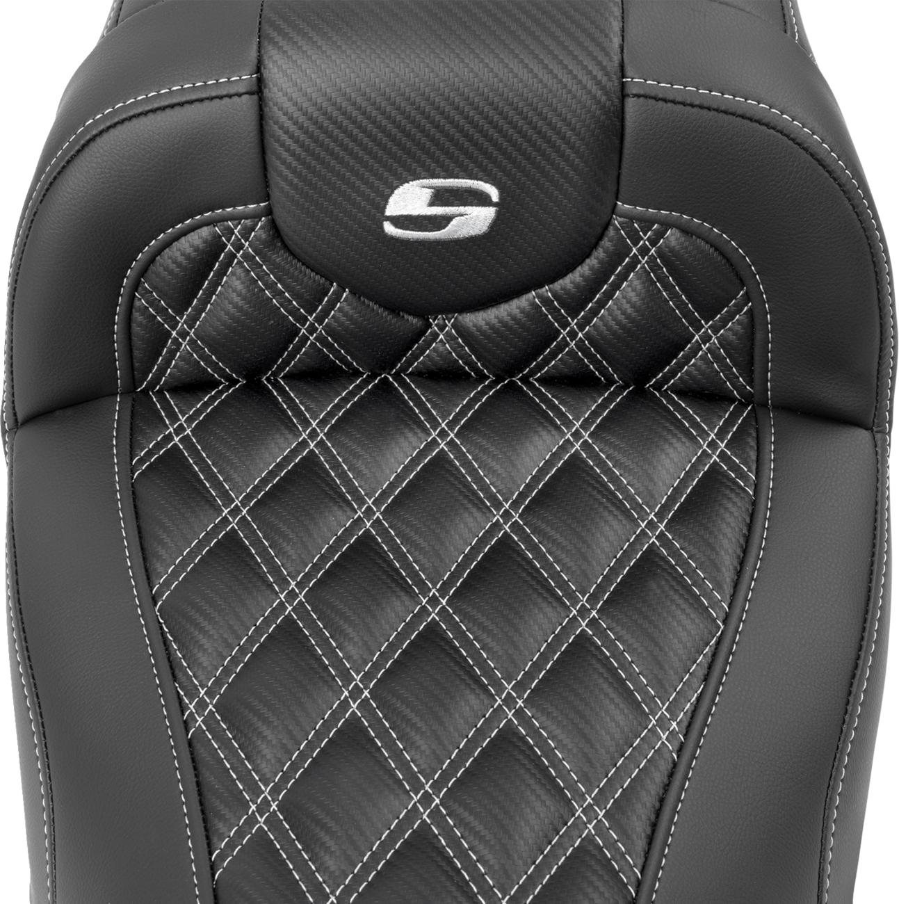 SADDLEMEN RoadSofa™ Carbon Fiber Seat - w/o Backrest - Lattice Stitch - Silver Stitch - FL/FX '23-'24