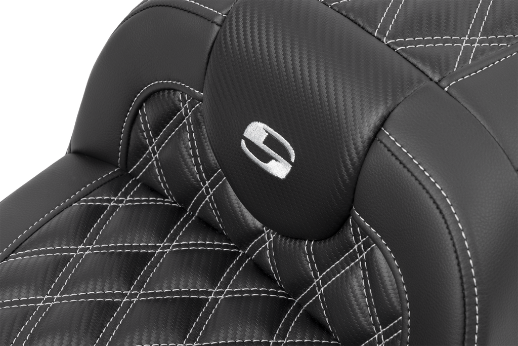 SADDLEMEN RoadSofa™ Carbon Fiber Seat - w/o Backrest - Lattice Stitch - Silver Stitch - FL/FX '23-'24