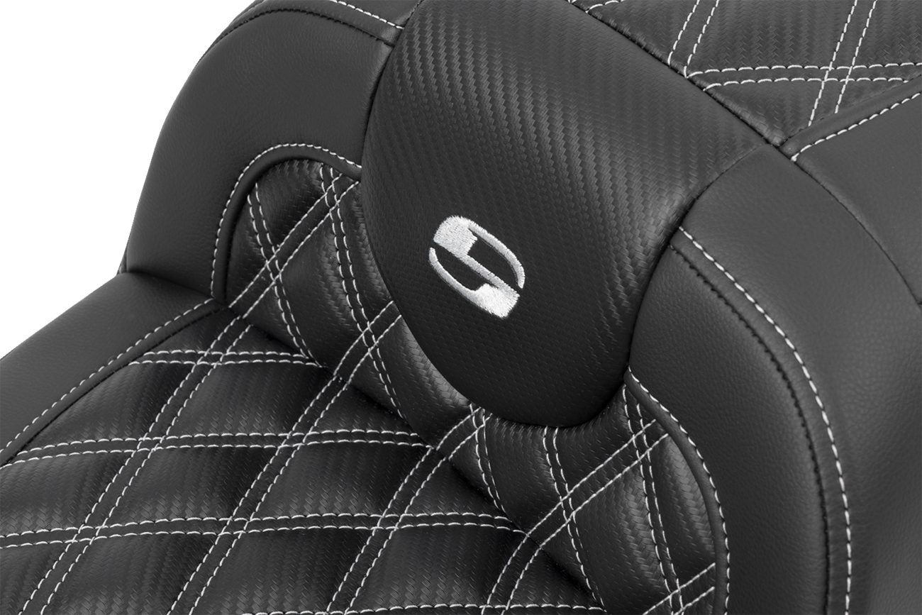 SADDLEMEN RoadSofa™ Carbon Fiber Seat - w/o Backrest - Lattice Stitch - Silver Stitch - FL/FX '23-'24