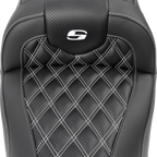 SADDLEMEN RoadSofa™ Seat - without Backrest - Carbon Fiber - Lattice Stitch - White Stitch - FLTR/FLHX '23-'24