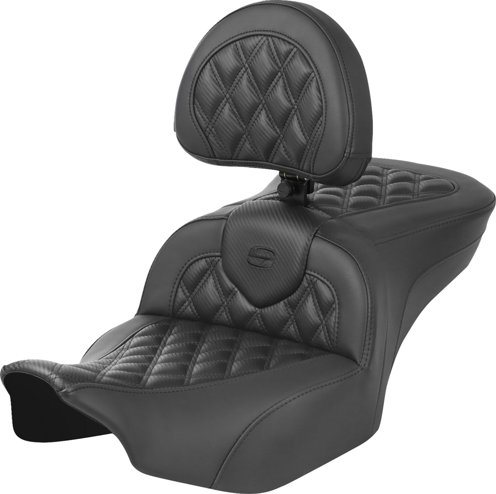 SADDLEMEN RoadSofa™ Seat - with Backrest - Carbon Fiber - Lattice Stitch - FLTR/FLHX '23-'24