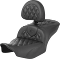 SADDLEMEN RoadSofa™ Seat - with Backrest - Carbon Fiber - Lattice Stitch - FLTR/FLHX '23-'24