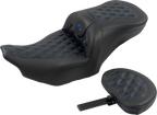 SADDLEMEN RoadSofa™ Seat - with Backrest - Carbon Fiber - Lattice Stitch - Blue Stitch - FLTR/FLHX '23-'24