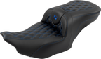 SADDLEMEN RoadSofa™ Seat - with Backrest - Carbon Fiber - Lattice Stitch - Blue Stitch - FLTR/FLHX '23-'24
