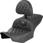 SADDLEMEN RoadSofa™ Seat - with Backrest - Carbon Fiber - Lattice Stitch - Gray Stitch - FLTR/FLHX '23-'24