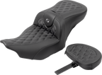 SADDLEMEN RoadSofa™ Seat - with Backrest - Carbon Fiber - Lattice Stitch - Gray Stitch - FLTR/FLHX '23-'24