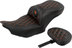 SADDLEMEN RoadSofa™ Seat - with Backrest - Carbon Fiber - Lattice Stitch - Orange Stitch - FLTR/FLHX '23-'24