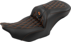 SADDLEMEN RoadSofa™ Seat - with Backrest - Carbon Fiber - Lattice Stitch - Orange Stitch - FLTR/FLHX '23-'24