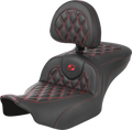 SADDLEMEN RoadSofa™ Seat - with Backrest - Carbon Fiber - Lattice Stitch - Red Stitch - FLTR/FLHX '23-'24