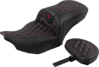 SADDLEMEN RoadSofa™ Seat - with Backrest - Carbon Fiber - Lattice Stitch - Red Stitch - FLTR/FLHX '23-'24