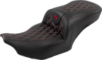SADDLEMEN RoadSofa™ Seat - with Backrest - Carbon Fiber - Lattice Stitch - Red Stitch - FLTR/FLHX '23-'24