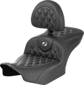 SADDLEMEN RoadSofa™ Seat - with Backrest - Carbon Fiber - Lattice Stitch - Silver Stitch - FLTR/FLHX '23-'24