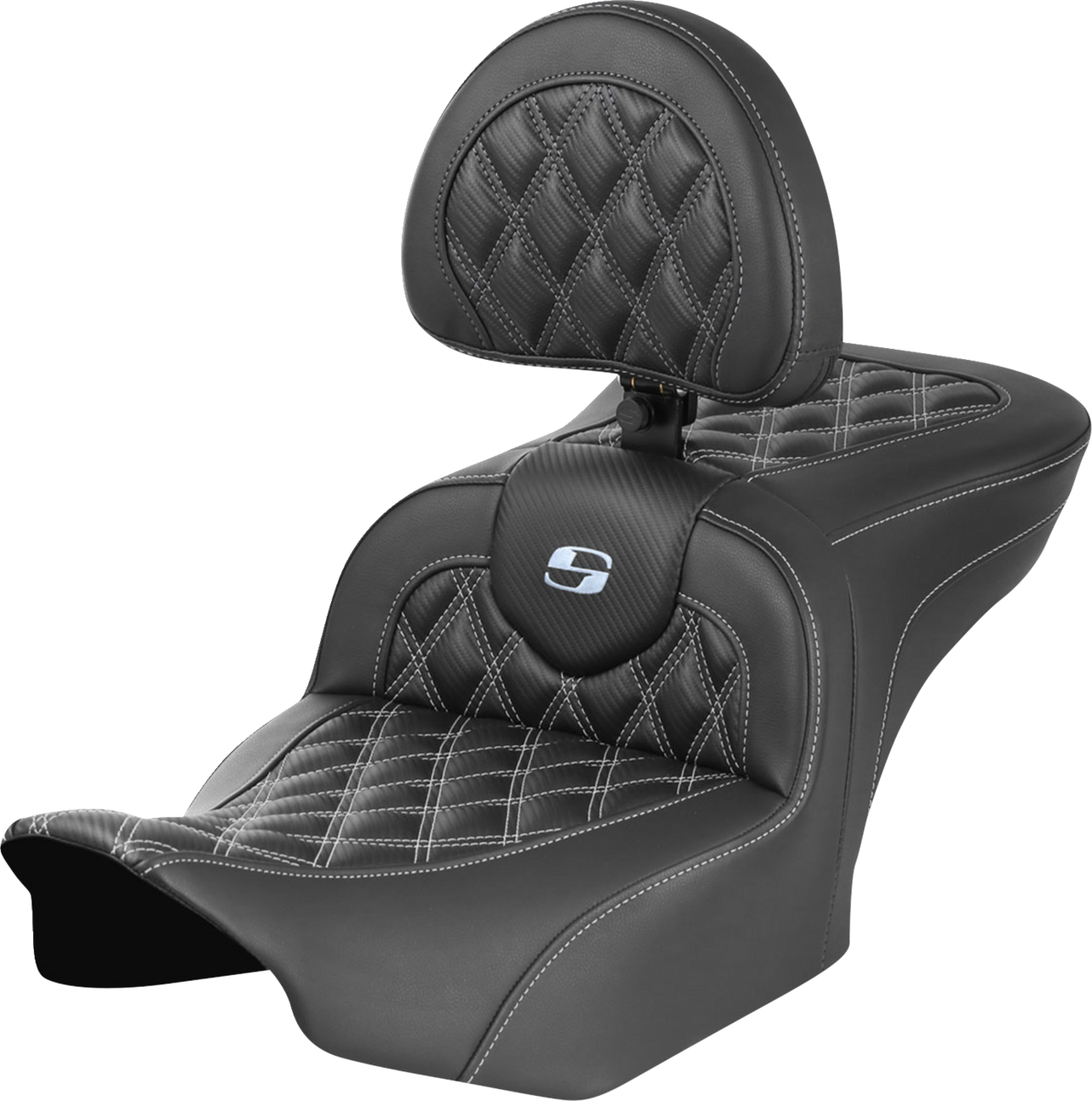 SADDLEMEN RoadSofa™ Seat - with Backrest - Carbon Fiber - Lattice Stitch - Silver Stitch - FLTR/FLHX '23-'24