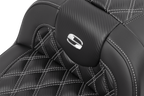 SADDLEMEN RoadSofa™ Seat - with Backrest - Carbon Fiber - Lattice Stitch - Silver Stitch - FLTR/FLHX '23-'24