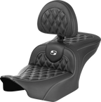 SADDLEMEN RoadSofa™ Seat - with Backrest - Carbon Fiber - Lattice Stitch - White Stitch - FLTR/FLHX '23-'24