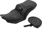SADDLEMEN RoadSofa™ Seat - with Backrest - Carbon Fiber - Lattice Stitch - White Stitch - FLTR/FLHX '23-'24
