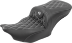 SADDLEMEN RoadSofa™ Seat - with Backrest - Carbon Fiber - Lattice Stitch - White Stitch - FLTR/FLHX '23-'24