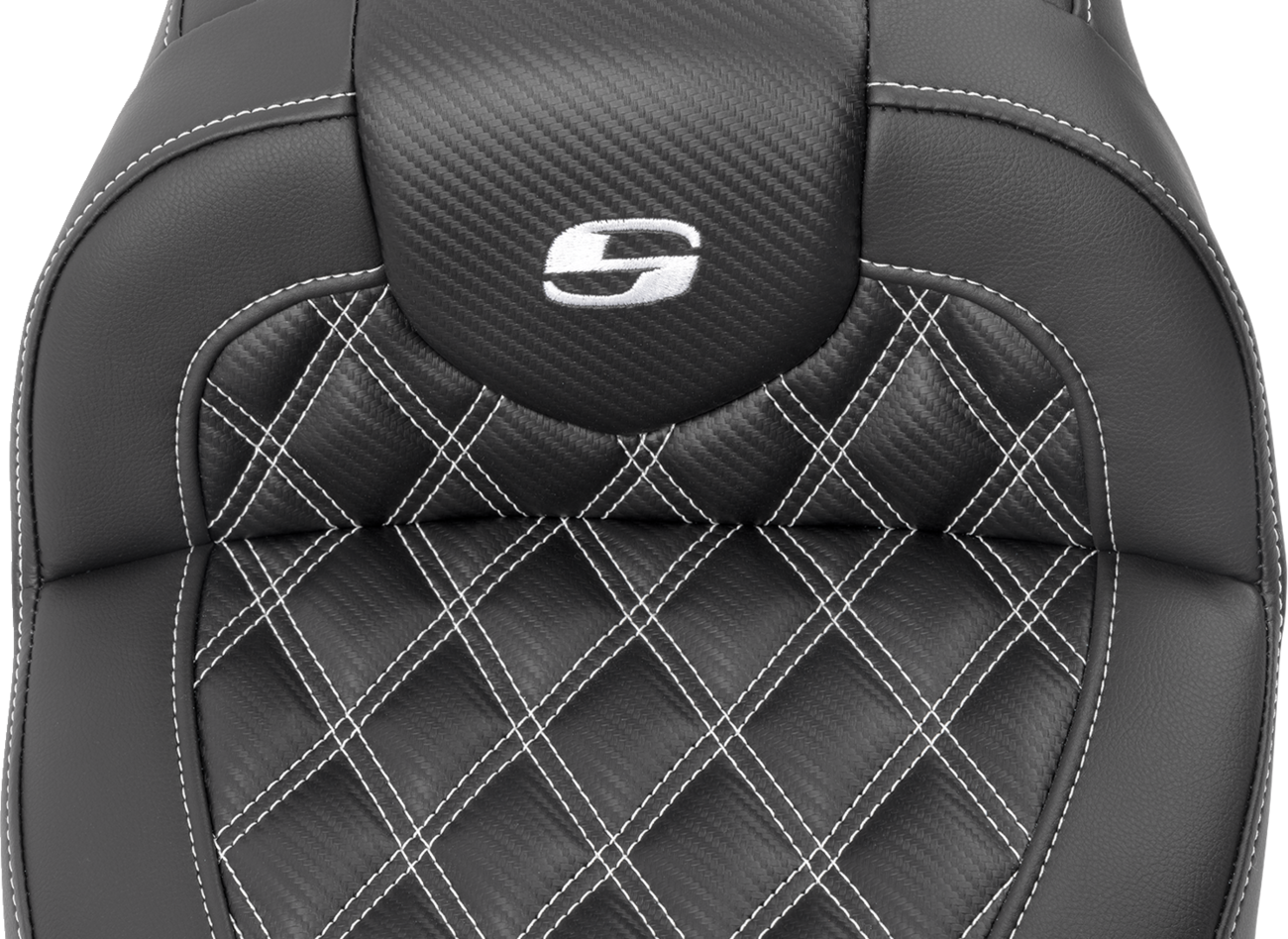 SADDLEMEN RoadSofa™ Seat - with Backrest - Carbon Fiber - Lattice Stitch - White Stitch - FLTR/FLHX '23-'24