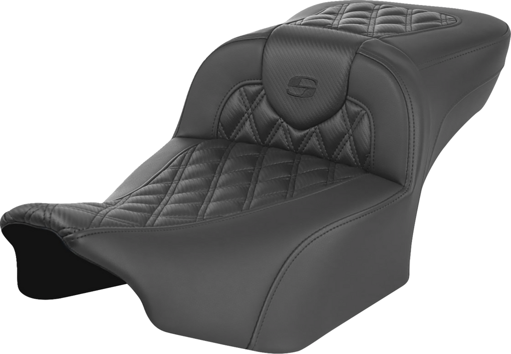 SADDLEMEN Roadsofa™ Extended Reach Seat - without Backrest - Carbon Fiber - Lattice Stitch - FLTR/FLHX '23-'24