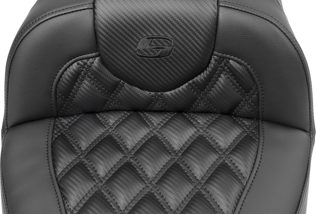 SADDLEMEN Roadsofa™ Extended Reach Seat - without Backrest - Carbon Fiber - Lattice Stitch - FLTR/FLHX '23-'24