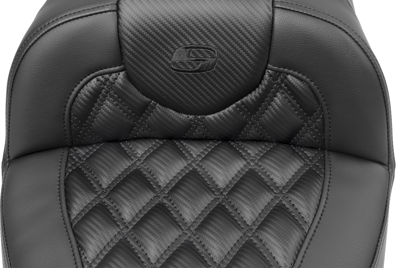 SADDLEMEN Roadsofa™ Extended Reach Seat - without Backrest - Carbon Fiber - Lattice Stitch - FLTR/FLHX '23-'24