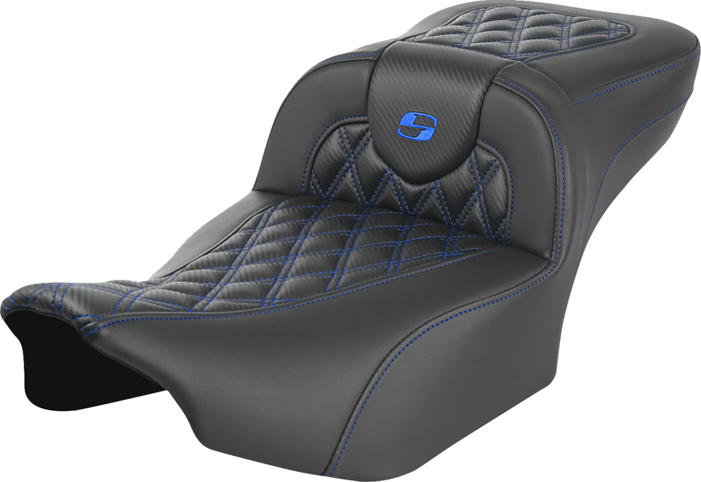 SADDLEMEN Roadsofa™ Extended Reach Seat - without Backrest - Lattice Stitch - Blue Stitch - FLTR/FLHX '23-'24