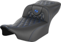 SADDLEMEN Roadsofa™ Extended Reach Seat - without Backrest - Lattice Stitch - Blue Stitch - FLTR/FLHX '23-'24
