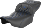 SADDLEMEN Roadsofa™ Extended Reach Seat - without Backrest - Lattice Stitch - Blue Stitch - FLTR/FLHX '23-'24