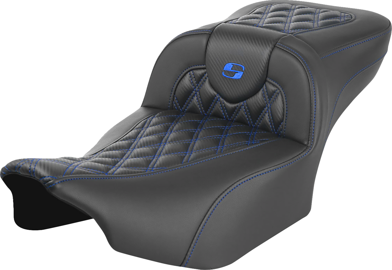 SADDLEMEN Roadsofa™ Extended Reach Seat - without Backrest - Lattice Stitch - Blue Stitch - FLTR/FLHX '23-'24