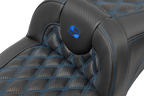 SADDLEMEN Roadsofa™ Extended Reach Seat - without Backrest - Lattice Stitch - Blue Stitch - FLTR/FLHX '23-'24